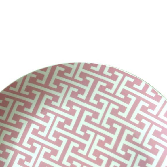 Godinger Porcelain Appetizer Plates 8.25" Pink & White Geometric Set of 4 NEW - Picture 3 of 11